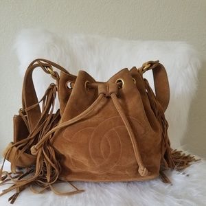 CHANEL AUTHENTIC VINTAGE SUEDE FRINGE CC BAG